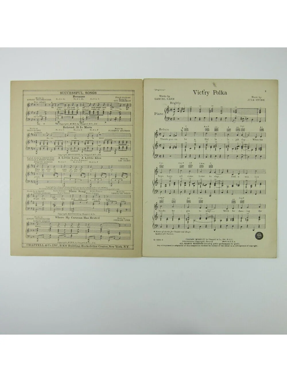 Sheet Music Vict'ry Polka Victory Samuel Cahn Jule Styne Patriotic Vintage 1943